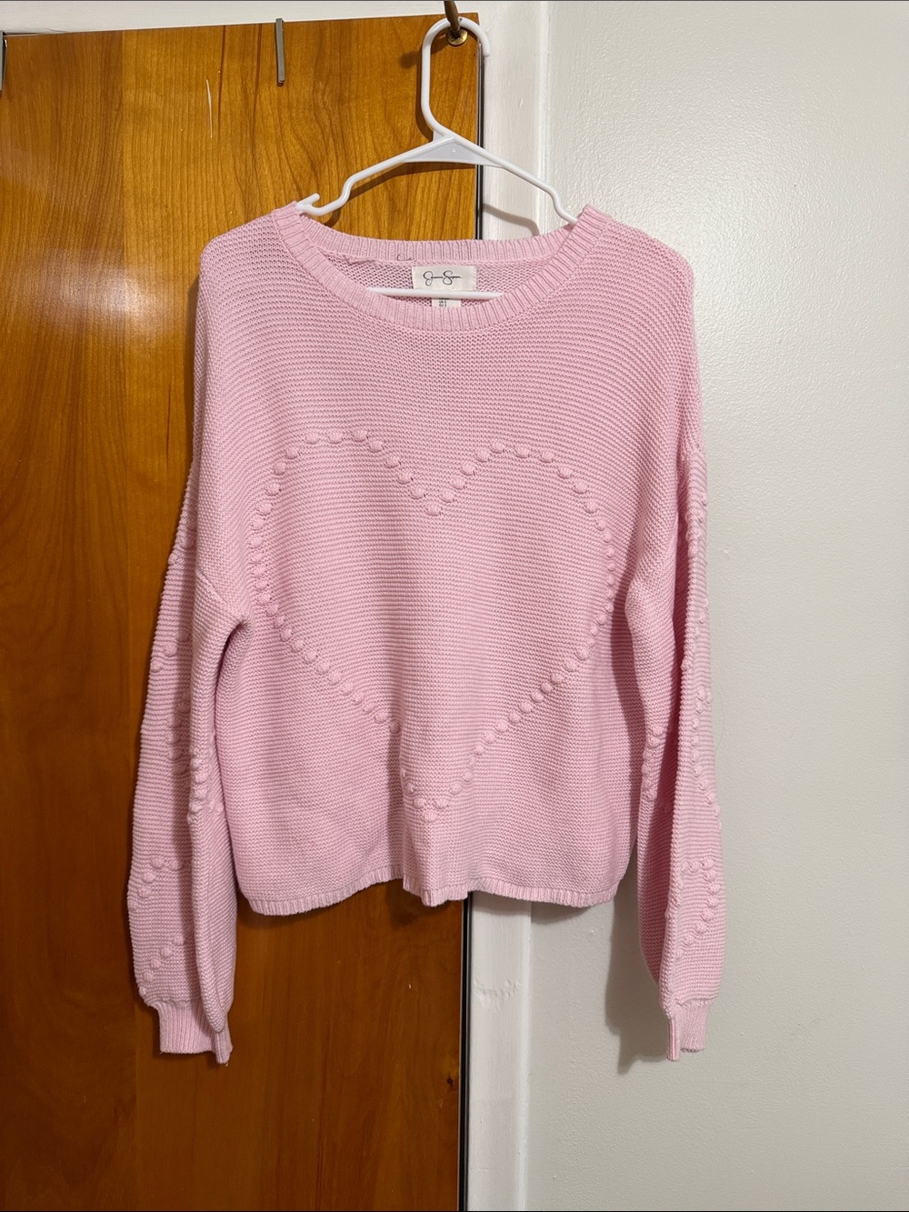 Jessica Simpson Soft Pink Crewneck Sweater with Heart Detail